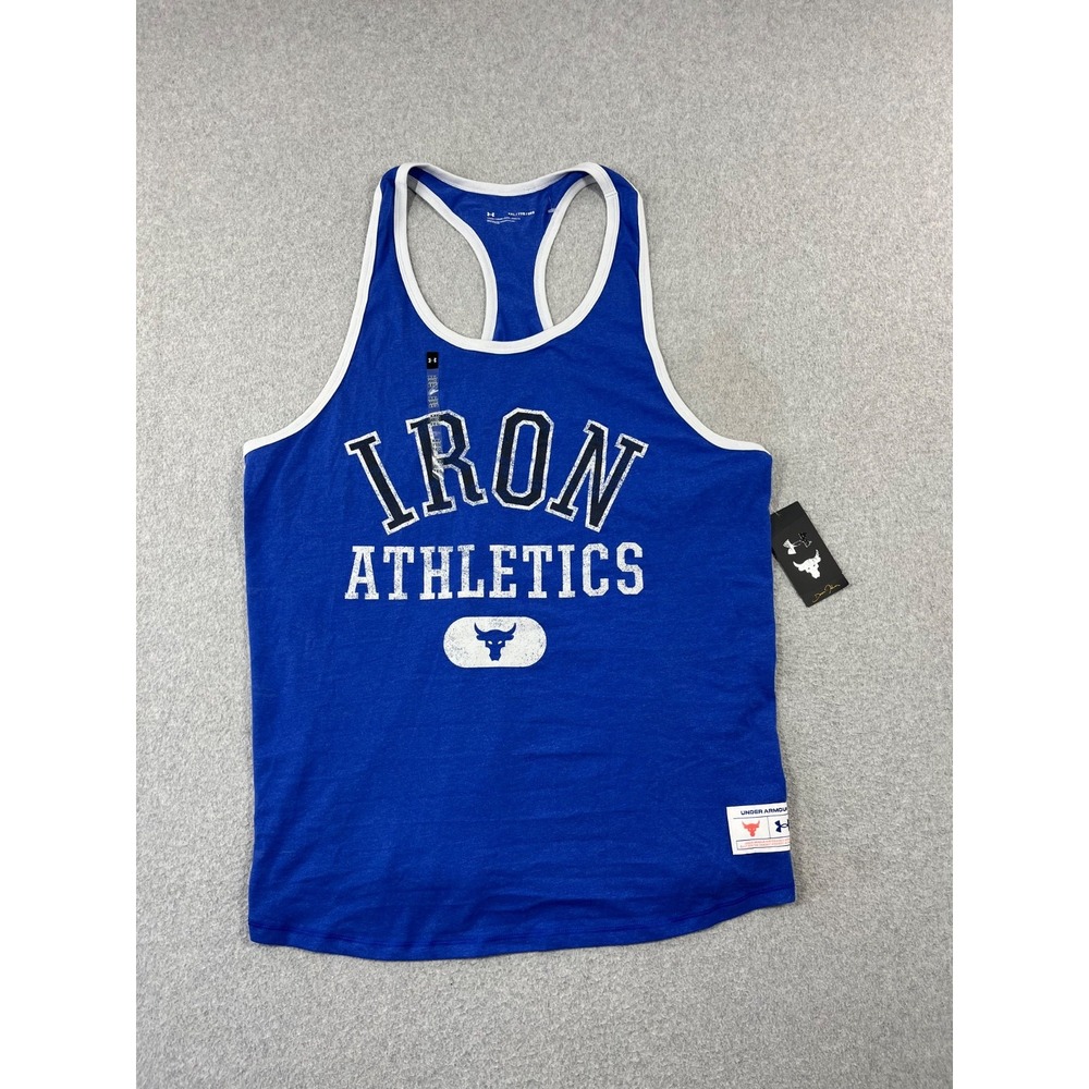Under Armour Project Rock Iron Athletics Bull Tank Top Mens 2XL Blue Sleeveless